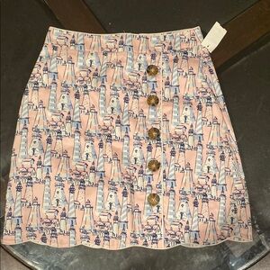 Pink Patterned Skirt with Button Detail